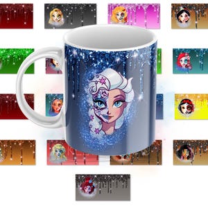 Cartoon Doll Princess Mug Wrap for Sublimation, Cartoon Characters Wrap, 11 and 15 oz Mug PNG, Glitter