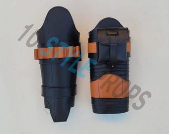 Mandaloriańska skórzana zbroja na nogi, ręcznie robiony rekwizyt do kostiumu cosplay