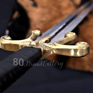 Hand-Forged Carbon Steel Power Sword Replica – Brass Guard, Cosplay Prop, Wall Display image 5