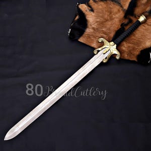 Hand-Forged Carbon Steel Power Sword Replica – Brass Guard, Cosplay Prop, Wall Display image 2