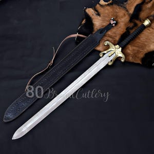 Hand-Forged Carbon Steel Power Sword Replica – Brass Guard, Cosplay Prop, Wall Display 42" Sword