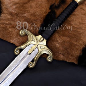 Hand-Forged Carbon Steel Power Sword Replica – Brass Guard, Cosplay Prop, Wall Display image 4