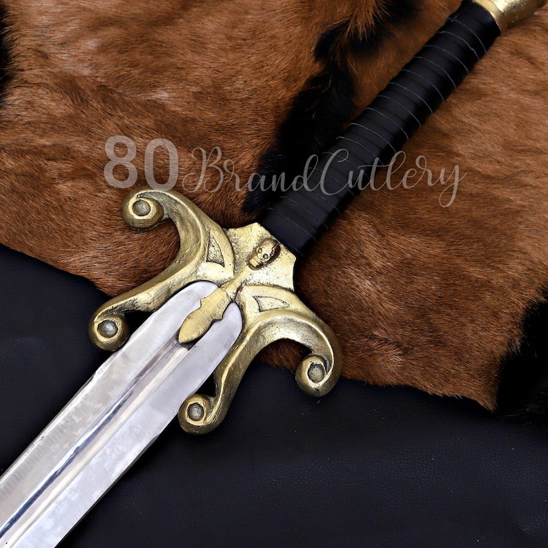 Hand-Forged Carbon Steel Power Sword Replica – Brass Guard, Cosplay Prop, Wall Display image 4