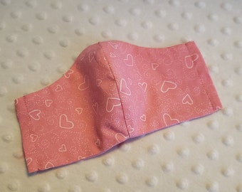 Washable Child Pink Heart Face Mask With Filter Pocket