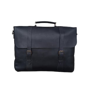 Black Leather Messenger Bag | 15 & 16 Inch Laptop Bag | Genuine Leather Briefcase for Men | Office Shoulder Bag | Gift for Him