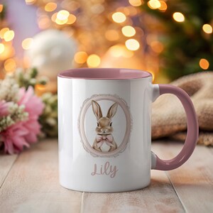 Personalized Easter Bunny Mug with Name Custom Cute Rabbit Coffee Cup Gift for Rabbit Lover Coquette Spring mug for her Rabbit baby shower