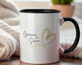 Taza Glimmer & Shine / Taza Matt 5 16 / Regalo de aliento, taza inspiradora, taza "Deja que tu luz brille", regalo religioso de Navidad, taza con versículo bíblico