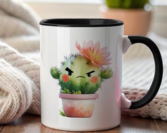 Adorable Grumpy Cactus Mug Kawaii Sarcastic Coffee Cup quirky mug design cactus desk decor mug succulent lover gift funny plant lady gift