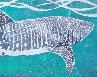 Whale Shark - Original Linocut in Green or Grey