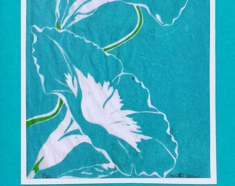 5 Handmade Morning Glory Cards (Turquoise)