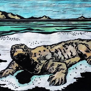 Komodo Dragon - Original Linocut