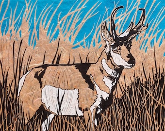 Pronghorn - Original Linocut