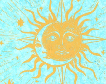 Sun and Moon Faces - Original Linocut