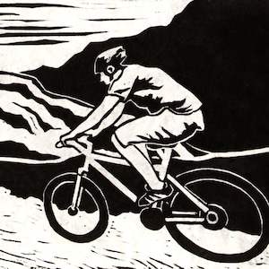 Mountain Biker - Original Linocut