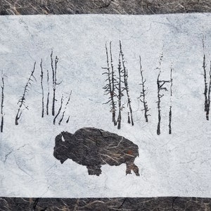 Bison in Snow - Original Linocut (Multiple Color Options)