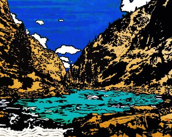 Headwaters (Deep Blue West) - Original Linocut