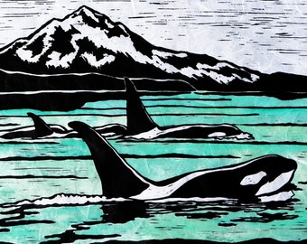 Orca - Original Linocut (Multiple Color Options)