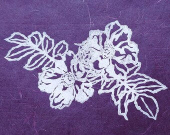 Beach Rose Blooms - Original Linocut