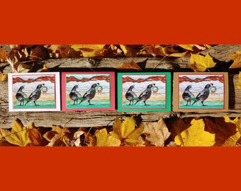 5 Handmade Quail Pair Christmas Cards (Multiple Colors Available)