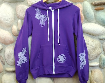 Wampum and Beach Rose Summers - Hand Printed Linocut Hoodie in Unisex Adult Sizes