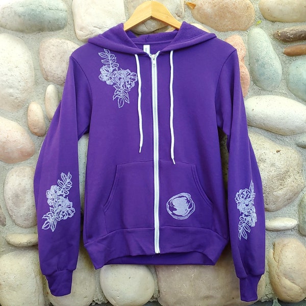 Wampum and Beach Rose Summers - Hand Printed Linocut Hoodie in Unisex Adult Sizes