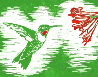 Hummingbird - Original Linocut