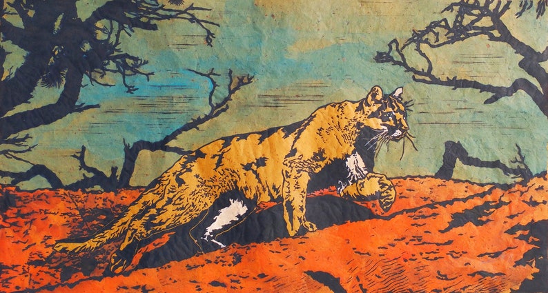 Mountain Lion Original Linocut
