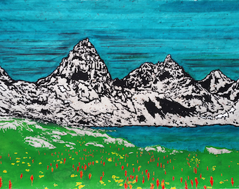 Alpine Flowers - Original Linocut (Multiple Colors Available)