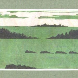 5 Handmade Coastal Landscape Cards  (Brown or Sage Green)