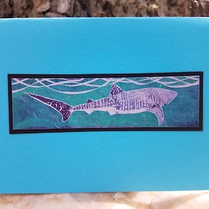 5 Handmade Whale Shark Cards (Baby Blue or Turquoise)