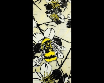 Bumblebee amid the Apple Blossoms - Original Linocut (Multiple Color Options)