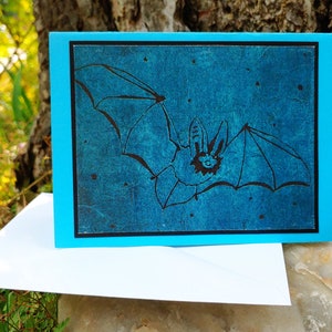 5 Handmade Bat Cards (Turquoise)