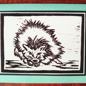 5 Handmade Hedgehog Cards Red or Sage Green image 1