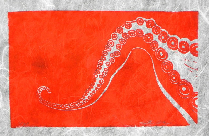 Octopus Tentacle Original Linocut Multiple Colors Etsy