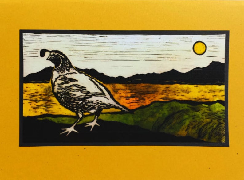 5 Handmade California Quail Cards Yellow image 1