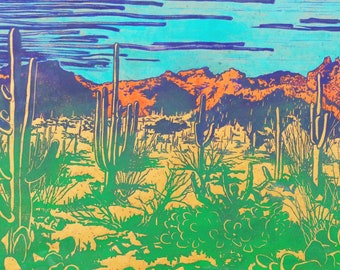 Sonoran Desert - Original Linocut (Multiple Color Options)