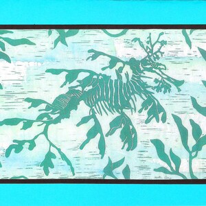 5 Handmade Leafy Sea Dragon Cards Turquoise or Sage Green image 2