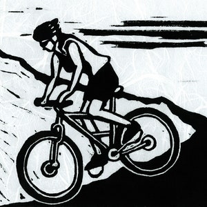 Female Mountain Biker - Original Linocut
