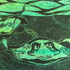 Sting Rays - Original Linocut