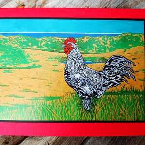 5 Handmade Rooster Cards (Red, Turquoise, Green, or Brown)
