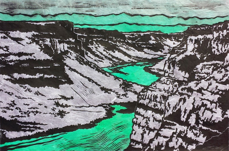 Canyon Original Linocut Multiple Colors Available Etsy