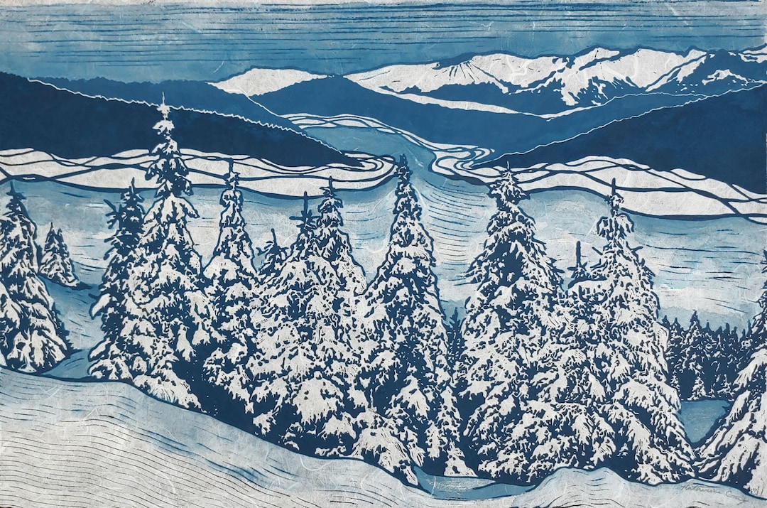 Solstice Original Linocut multiple Color Options Etsy