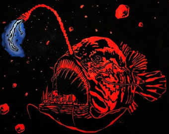 Anglerfish  - Original Linocut (Multiple Color Options)