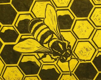 Honey Bee - Original Linocut (Yellow, White or Green)