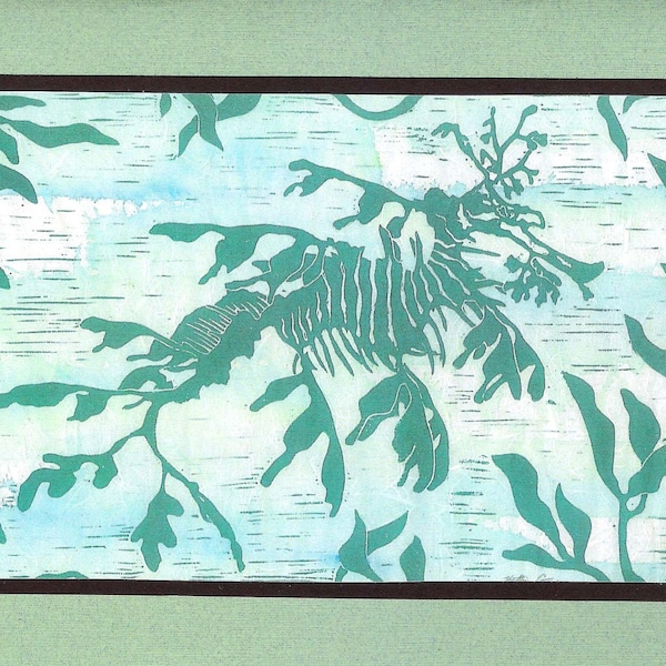 5 Handmade Leafy Sea Dragon Cards (Turquoise or Sage Green)