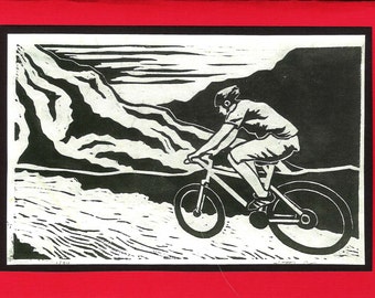 5 Handmade Mountain Biker Cards (Red or Turquoise)