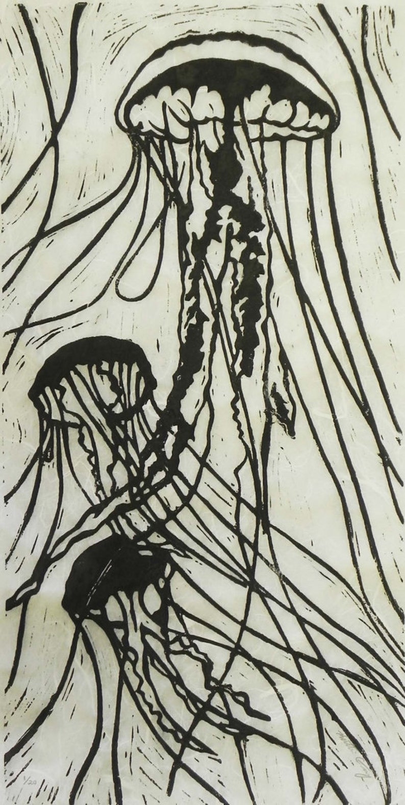 Jellyfish Original Linocut multiple Colors Availale Etsy