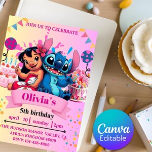 Editable Stitch Birthday Invitation Template, Printable Kids Birthday Party Invitation, Stitch Digital Card evite, Printable Card invitation