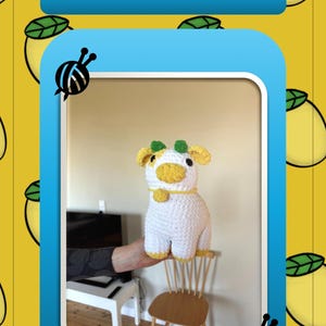Patrón de crochet de vaca limón en PDF / Linda vaca de peluche amigurumi / Patrón de crochet de animal de fruta / Peluche de granja kawaii DIY