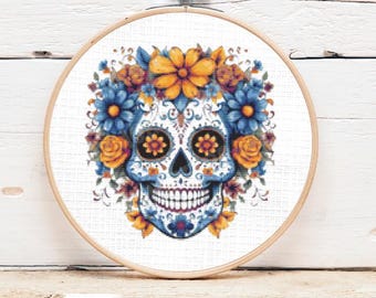 Patrón de punto de cruz de calavera del Día de los Muertos (150x150)